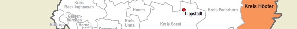 Karte von Westfalen-Lippe in der die neun Kommunen der Pilotplanungsprozesse markiert sind.